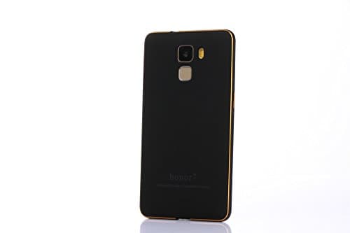 iNeway 3in1 set,Aluminum Metal Bumper Frame Case with Baking varnish 3D arc rubber[newest version]Shockproof PC Back Plate Cover(gift:Tempered glass film Screen Protector and clear TPU case),for HUAWEI Honor7,metal arc PC-Black