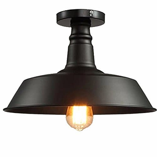 OOFAY Lights Retro Simple Round Loft Iron Metal E27 Ceiling Lights Black White Indoor Decoration Baking Varnish Creative Living Room Bedroom Corridor Cafe Hallway Stairway Ceiling Lights,Black,L
