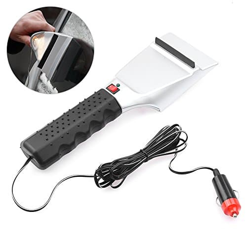 CARGOOL Heated Ice Scraper Auto Ice Chisel Durable Snow Scraper with Non-slip Grip, Powered by 12V Cigarette Lighter, Universal for Cars, Trucks and SUV, Silver and Black