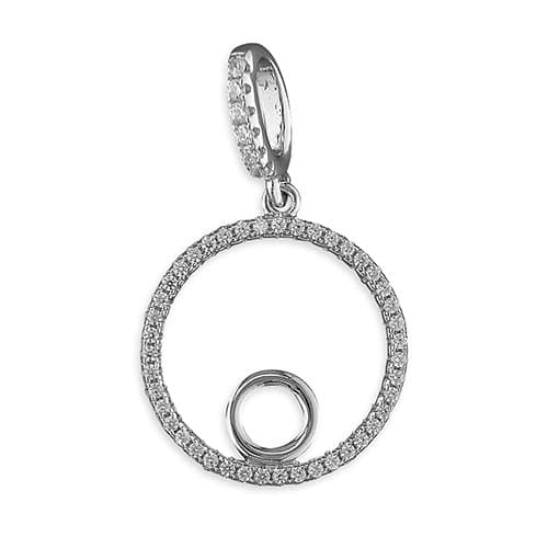 Sterling Silver Pendant Cubic zirconia circle with plain circle