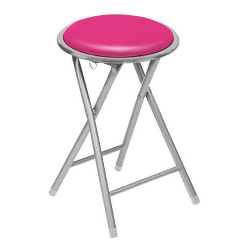 Telaio Folding Stool With Soft Seat &amp; Silver Frame Presented in Hot Pink Colour