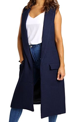 URBAN MIST Sleeveless Longline Textured Jacket With Split Sides Large Navy