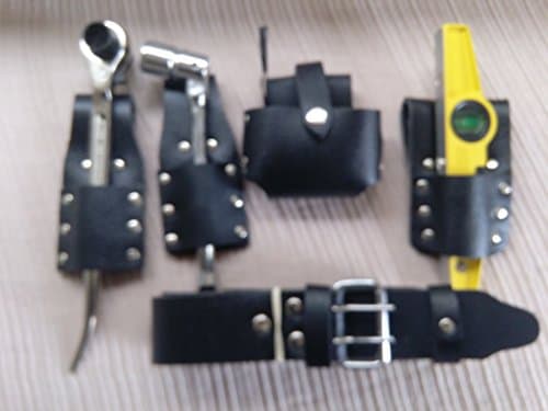 Scaffolding Black Leather Toolset Belt with 4PCS Tools - Heavy Duty BI HEX Spanner 7/16 & Tool Black Spanner Dual Action 19 * 21 Included