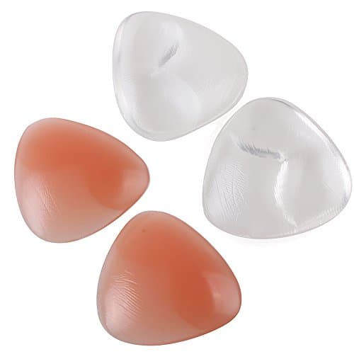 OUFLY Triangle 3D Thicken Silicone Adhesive Inserts Bra Pads Chicken Fillets Breast Enhancers for Bras Swimsuits Bikini Wedding Dress , Suitable for A, B, C , D Cups , 1 Pair Nude + 1 Pair Transparent
