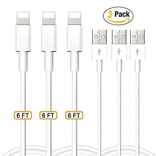 Lightning Cables, Wansong 2m(6ft) USB Charging iPhone Cable and Data Sync Charge Cord for iPhone X/ 8/ 7/ 7 Plus/ 6/ 6s/ 6 Plus/ 6s Plus/ SE/5c/5s/6, iPad Air/Mini, iPod Nano/Touch (3 Pack)