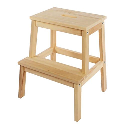 HAIPENG Solid Wood 2 Steps Stool Stairs Ladder Chair Multifunction Change Shoes 2 Steps 3 Colors High 50.5CM (Color : Log color)