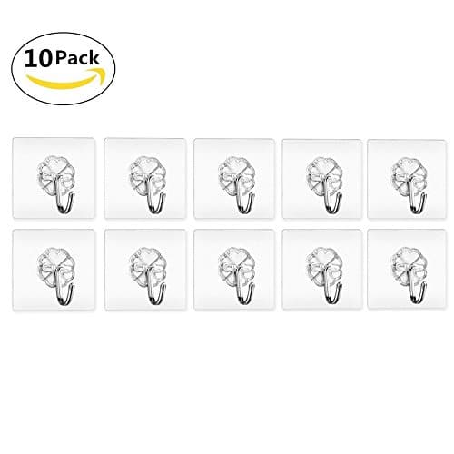 Wall Hook , Cofive 10 Pack Heavy Duty Adhesive Transparent Seamless Hooks With Solid Glue for Hat/Towel/Robe/Clothes/Loofah/keys ,No Scratch,Waterproof & Oilproof ,Reusable Bathroom Kitchen Wall Hook & Ceiling Hanger (6kg/13.3lb Max)