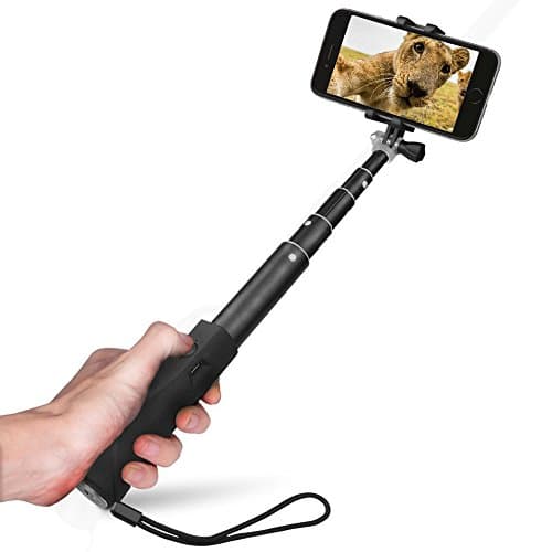 ZIZON Aluminum Wireless Extendable Selfie Stick,Bluetooth Remote Camera Shutter, Tripod Stand & GoPro Adapter for iPhone/Android Smartphone and Action Camera(Black)