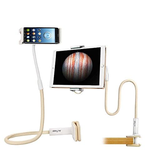 AcTopp iPad Stand/Tablet Stand/iPhone Holder/Cellphone Mount,AcTopp 360°Rotating Portable Adjustable Holder for 121-230mm Devices (White &amp; Yellow)