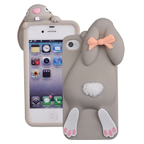 Voguecase® For Apple iPhone 4 4G 4S,(Rabbit-gray)Slim Fit 2 in 1 Hybrid TPU Bumper Shockproof Protective Hard Soft Rubber Bumper Case + Free Universal Screen-Stylus