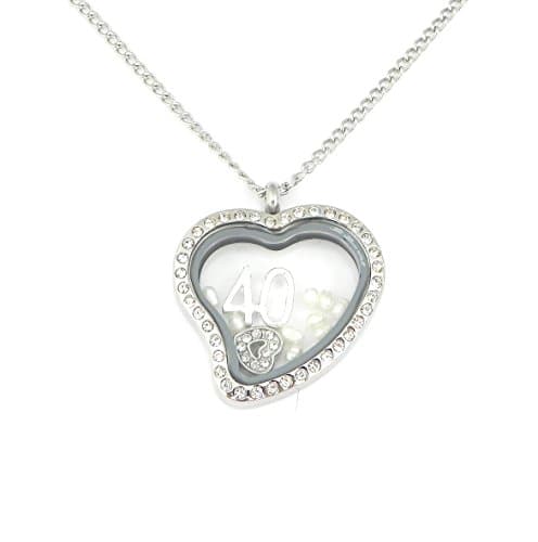 16th, 18th, 30th, 21st, 30th, 40th, 50th &amp; 60th Birthday Heart Floating Memory Locket Necklace with Pearls for June Birthstone. Stainless Steel - 50cm