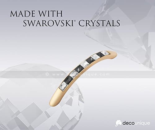 DecoUnique Arched Pull Handle With Clear & Black Swarovski Crystals, 125mm, Gold, 811 L GP CJ