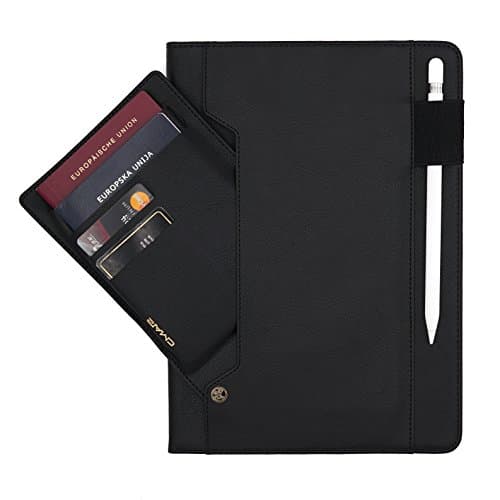 'CMAI2 iPad Pro 10.5 Case Genuine Leather Stand Function Credit Card Passport Pouch Photo Pocket Pen Holder black