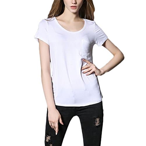 Tomayth Women Casual Solid Color Tops Pullover Short Sleeve Round Neck Pocket Cool Loose Fit T Shirt Tops (XXXL, White)