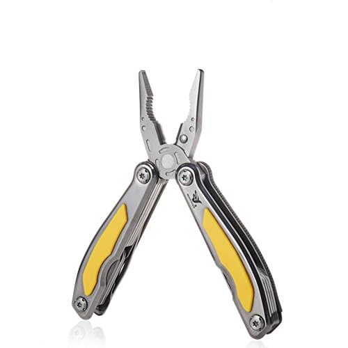 Folding Multifunction Pliers Multi-purpose Tool Pliers with Side Locks Combination Hand Tool Built-in Springs with Nylon Pouch and Gift Box Suitable for Outdoor/Camping/Indoor Yellow