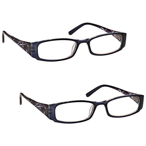 UV Reader Navy Blue Patterned Sides Lightweight Reading Glasses Value 2 Pack Womens Ladies Inc Case UVR2PK074 +3.00