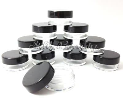 5x 5mL EMPTY PLASTIC JARS POTS w/ BLACK SCREW LIDS For Nail Art/Glitter/Make Up/Oils