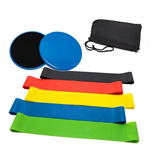 Resistance Loops Exercise Bands and Gliding Discs Core Sliders for Home Workout,Fitness,Pilates,Yoga,Rehab,Physical Therapy with Carry Bag and Instructional Booklet