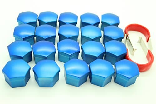 20x Universal Wheel Nut Covers Hex in Various colours comes with Removal Tools (BLUE 17mm)