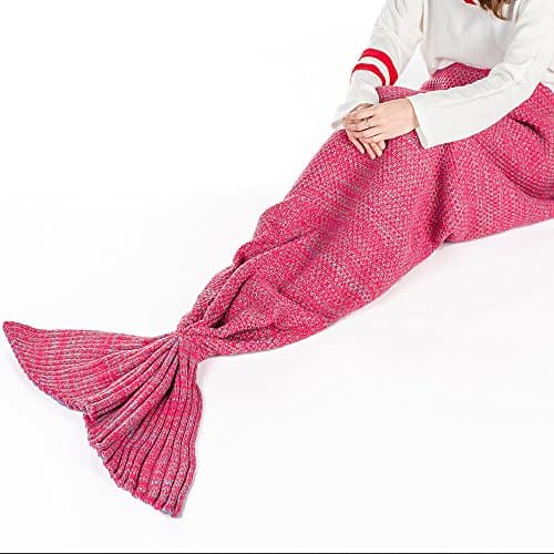 Mermaid Tail Blanket, Handcraft Knitting Keep Warming Sleeping Bag for Kid (60x160cm Red）