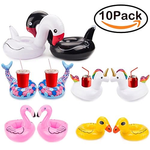 LevinArt 10 Pack Inflatable Float Drink Holder Float,Unicorn Duck Flamingo Mermaid Swan Inflatable Pool Cup Holders Coasters for Pool Party Water Fun Beach Toys