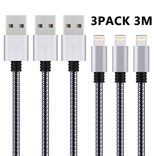 Lightning Cable, iPhone Charger Cable 3M 3 Pack EASHION Nylon Braided Cord Fast Sync and Charging for iPhone X/ 8/ 8 Plus/7/ 7Plus/6/5/SE, iPad Mini/Air/Pro, iPod