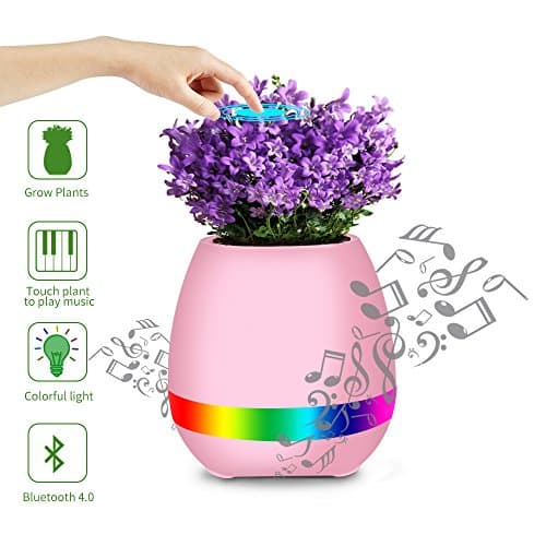 Smart Music Pot, Easy Eagle K3 Touch Plant Can Play the Piano Wireless Bluetooth Speaker with Colorful LED Night Light New Birthday Gift (Pink)
