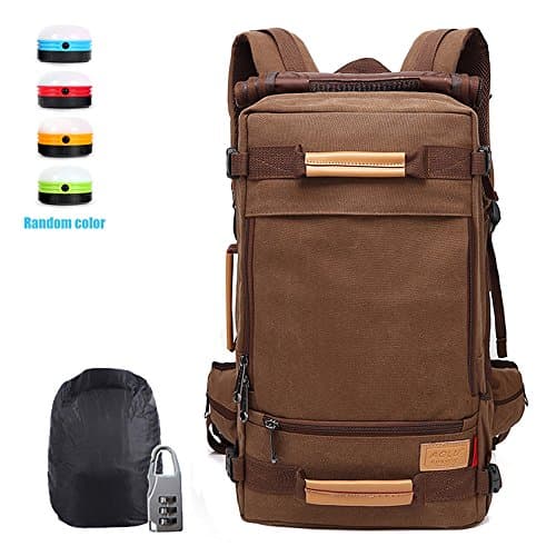 Ranbow Multi-purpose Backpack Thicken Cotton Canvas Mountaineering Rucksack Daypack, Brown, 50L