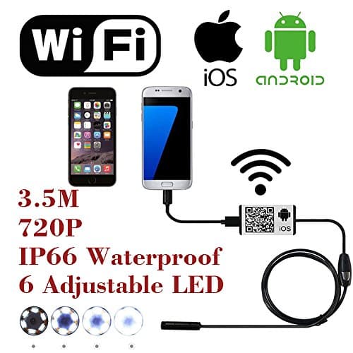 【Clearance】WiFi Wireless Digital Endoscope Borescope Snake Inspection Camera System for iphone iOS ipad Samsung Android Smartphone,6 led light,9mm,2 Megapixels,720P HD IP66 Waterproof by AttoPro-3.5M