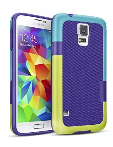 Galaxy S5 Case, 3 Color Hybrid Dual Layer Shockproof Case [Extra Front Raised Lip] Soft TPU &amp; Hard PC Bumper Protective Case Cover for Samsung Galaxy S5 I9600 GS5 G900V [Purple]