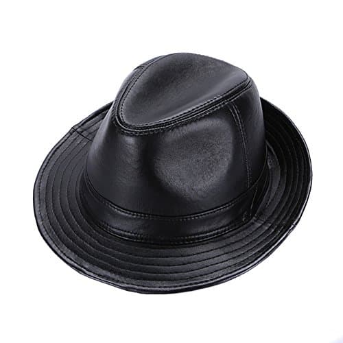 Sandy Ting Genuine Lambskin Fedora Leather Hats Cap(Medium)
