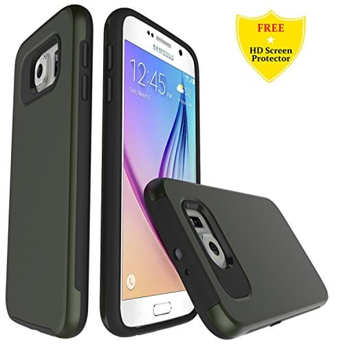 Galaxy S6 Case + Free HD Screen Protector,idatog® Rugged Heavy Duty Bumper Armor Case 360 Protective Shock-Absorption, High PC Back Cover, Soft Rubber TPU Bumper (TPU inside), Anti-Scratch case cover For Samsung Galaxy S6 (Green)
