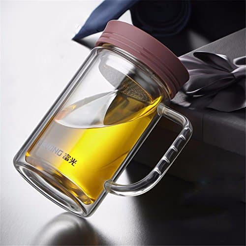 SYXng Glass Double Deck Large Capacity Handle Cup Office Cup Cover Filter Screen Glass Tea Cup C Mug