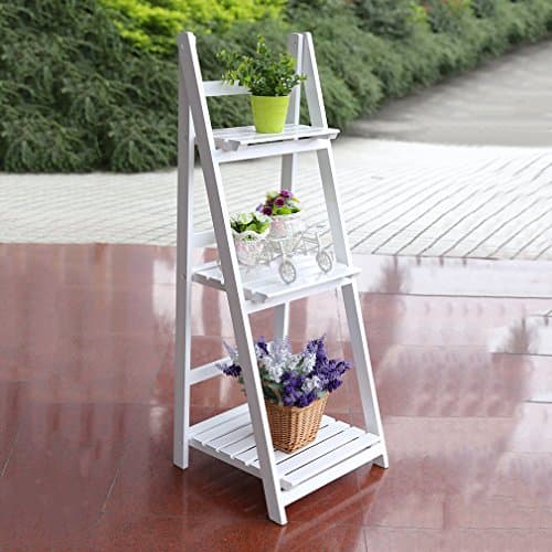 Lcukywing Practical 3 Tiers Solid Wood Folding Ladder Racks Pure White Flower Flower Shelf Free Standing Simply Fold Out