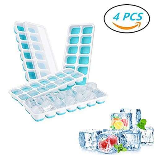 Ice Cube Trays with lids 4 Pack 56 Small Square Ice Molds Cocktail for Freezer Food Grade Ice Tray Molds, Ice Ball Storage Container spill-resistant LFGB Certified &amp; BPA Free, Durable Stackable and Dishwasher Safe – Blue
