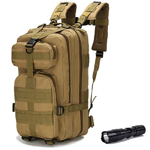 QMFIVE Rucksacks Tactical Backpack 30L with Mini Flashlight Military Rucksacks Camouflage Waterproof Assault Bags for Camping Hiking Shootting Mountaineering Trekking Outdoor Sports