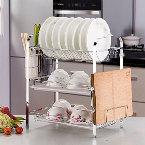 Three Layers Dishes Drain Rack Kitchen Floor Type Shelves