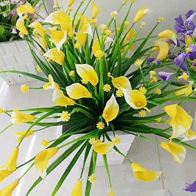 1 Bunch Artificial Mini Lily Silk Flower Simulation Calla Flower Bouquet Fake Grass Aquatic Plants For New Home Room Decoration Washable , 3