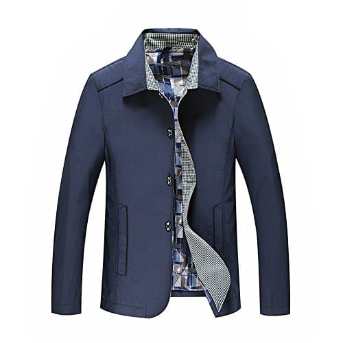 DYF Coat Jacket Big size Lapel Long sleeve Single row buckle Solid Color,Navy blue,XL