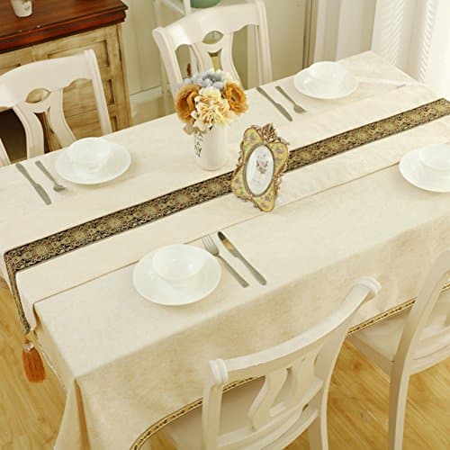 AJKAHKCHFKCK European style Polyester Rectangle Table runner,Wipe clean Spill-proof Stain resistant Tea table Living room [creamy-white]-55x94inch(140x240cm) Tablecloth