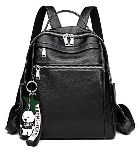 NUCLERL Double Zip Backpack Large Size Women Backpack With Many Pockets High Quality PU Black Backpack With Bag Charms(Black B)