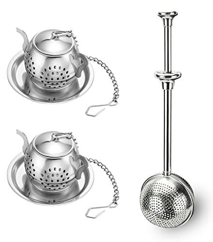 FunTea Tea Strainers Infuser With Handle For Loose Leaf Tea - 304 Stainless Steel Tea Ball, 2 Teapot Infuser - Reusable Tea Infuser Gift Set