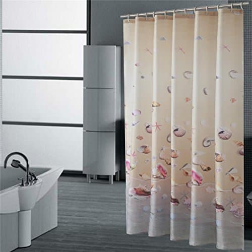 100% Polyester Shower Beach Starfish Conch Bridge Night View Pattern Opaque Waterproof Fabric For Hotal Home Bathroom Washroom Decoration With Enough Rings Hooks , 220*180cm