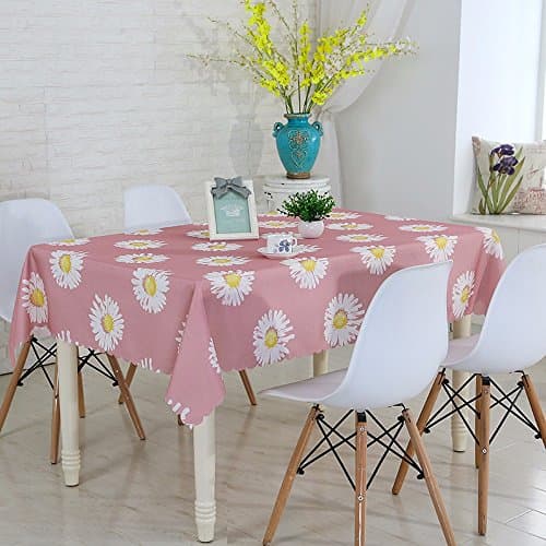 Tablecloth Waterproof Flat Cotton Plus Waterproof Rectangular Home Anti-Fouling Rustic Style,Sun Flower Pink,150×200Cm