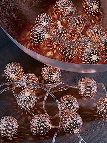 Copper/Rose Gold Bauble Shaped Metallic LED string lights, !0 Warm, bright white Glow Bulbs, Battery Powered