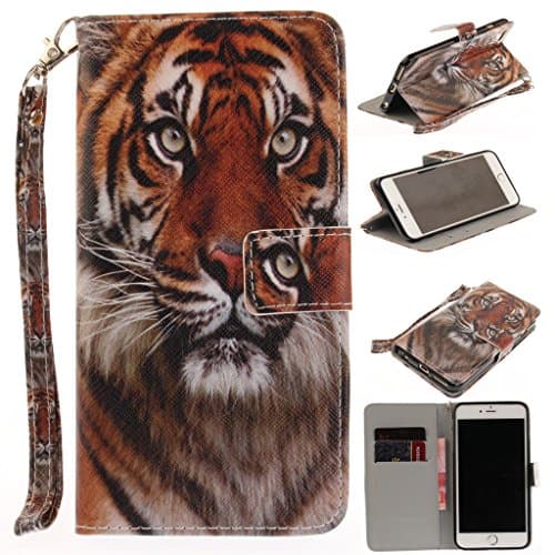 For iPhone 6 Plus /iPhone 6S Plus Case [with Free Screen Protector],Kwapo® Stylish Premium Flip Magnetic Detachable PU Leather Wallet with Credit Card Holder Slots Smart Standing Folio Book Style Ultra Thin Nice Drawing Patterns Protective Case Cover Skin for iPhone 6 Plus /iPhone 6S Plus - Tiger