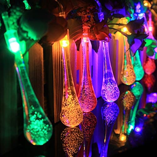 MUMENG Solar LED Fairy String Lights Waterdrop String 4.8 meters 20 Solar RGB LED Christmas Lights Solar Garden Fairy Lights Perfect for Outdoor/Garden Festive, Christmas, Wedding/Birthday Party Decorations