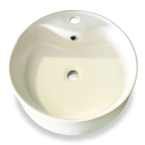 White Round Ceramic Vessel Sink with Overflow Valve