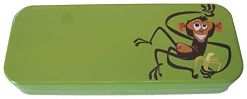 Green, Tin, Eco-friendly, Mini Pencil Box, with Monkey Character. Use As Pencil, Jewelry, Gift, Make-up, Candy, or Birthday Gift Box