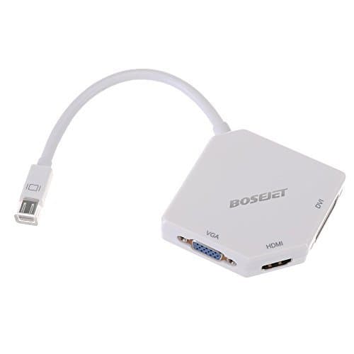 Bosejet [The 3rd Generation]Cobra 3Core Mini Displayport DP Thunderbolt Male to DVI VGA HDMI Female TV AV Video HDTV Adapter Cable 3 In1 for Mac, Macbook, Macbook Pro, Macbook Air, iMac, Surface Pro 1 2 3, Lenovo Thinkpad X1 Carbon, X230/240s - White